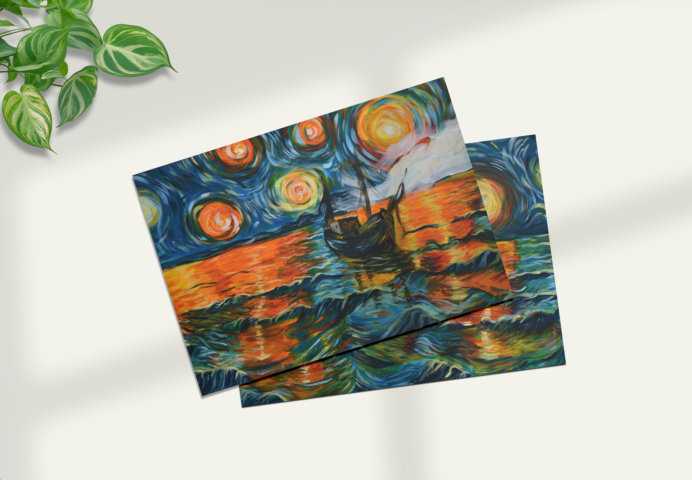 "Lever de soleil" version duo imprimée de ma toile au format A5