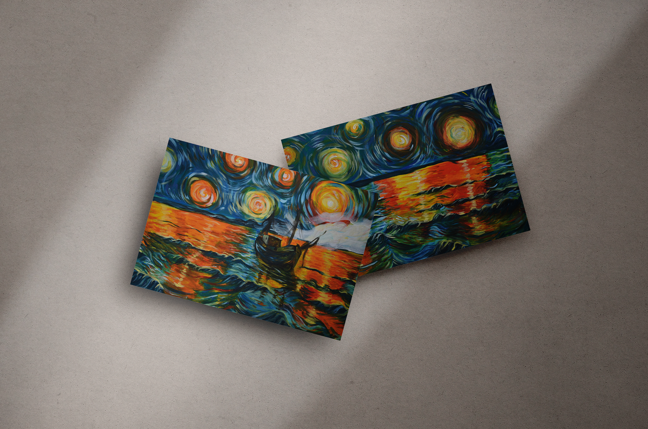 "Lever de soleil" version duo imprimée de ma toile au format A5
