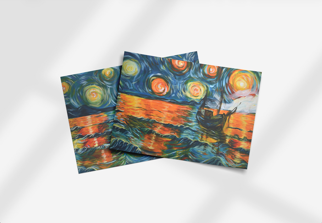 "Lever de soleil" version duo imprimée de ma toile au format A5